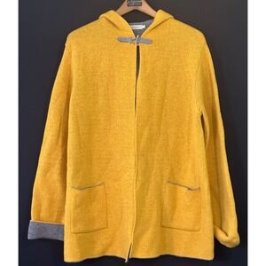 AIDA Hooded Cardigan Wool Blend Knit Womens XL Yellow Excellent